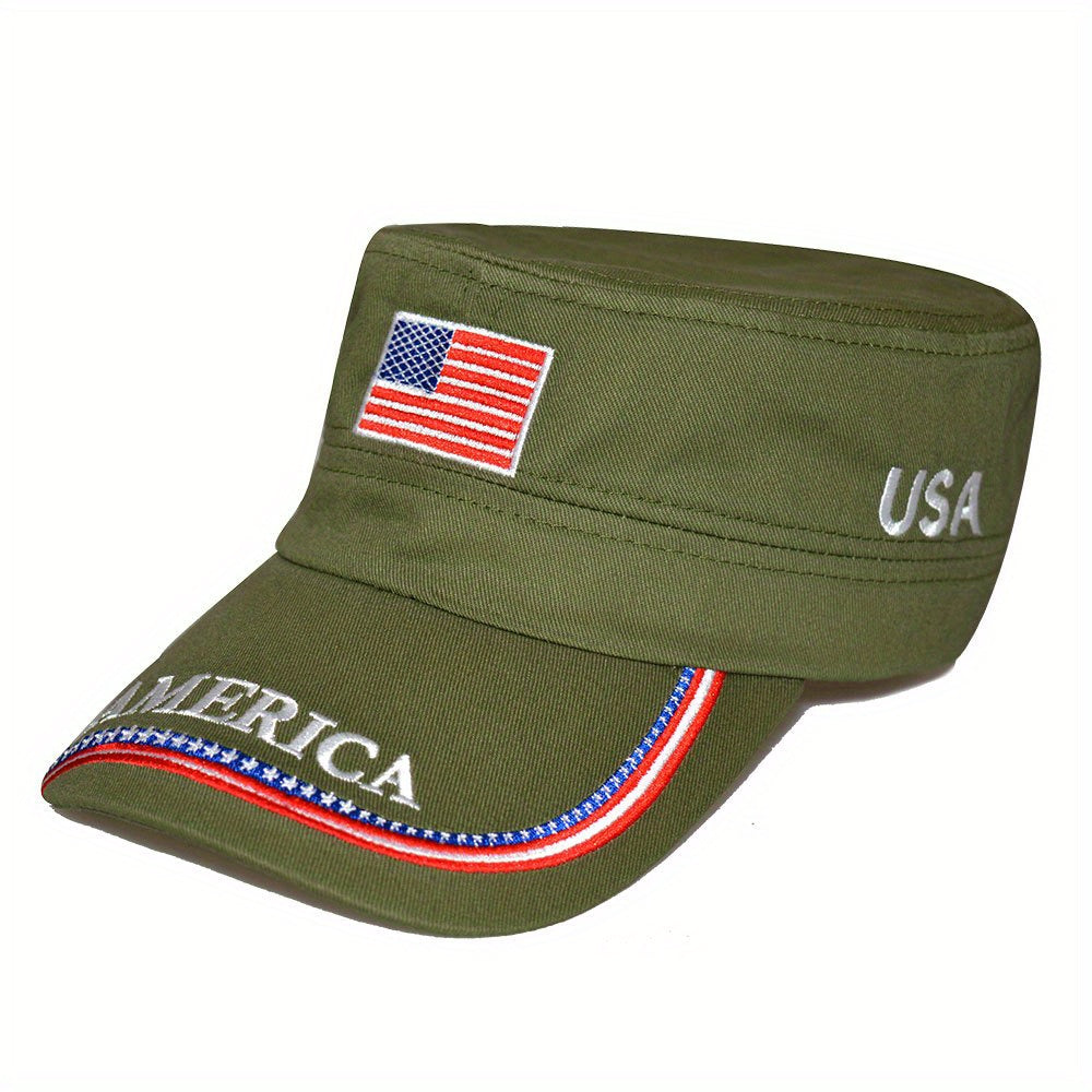 Men's Sunscreen Flag Flat Cap Outdoor Travel Military Long Hat