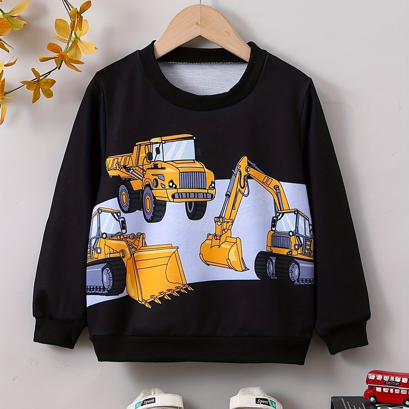 Excavator Print Kid's Sweatshirt Crew Neck Pullover