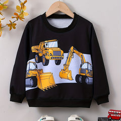Excavator Print Kid's Sweatshirt Crew Neck Pullover