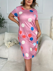 Dot Print Crew Neck Short Sleeve Nightgown