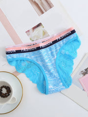6pcs Sports Letter Tape Lach Trim Mixed Briefs Panties Pack For Women