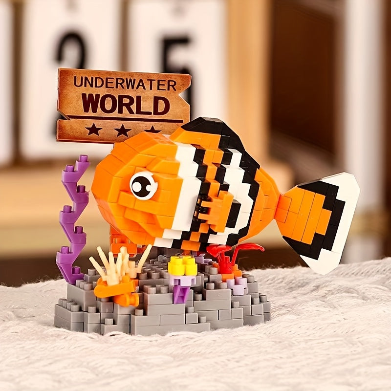 Micro Building Blocks Clownfish Ocean Animal Model Assembly