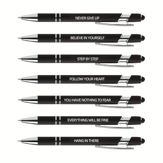 7pcs Metal Ballpoint Pen Inspirational Quotes Touch Screen 2n1 Ink