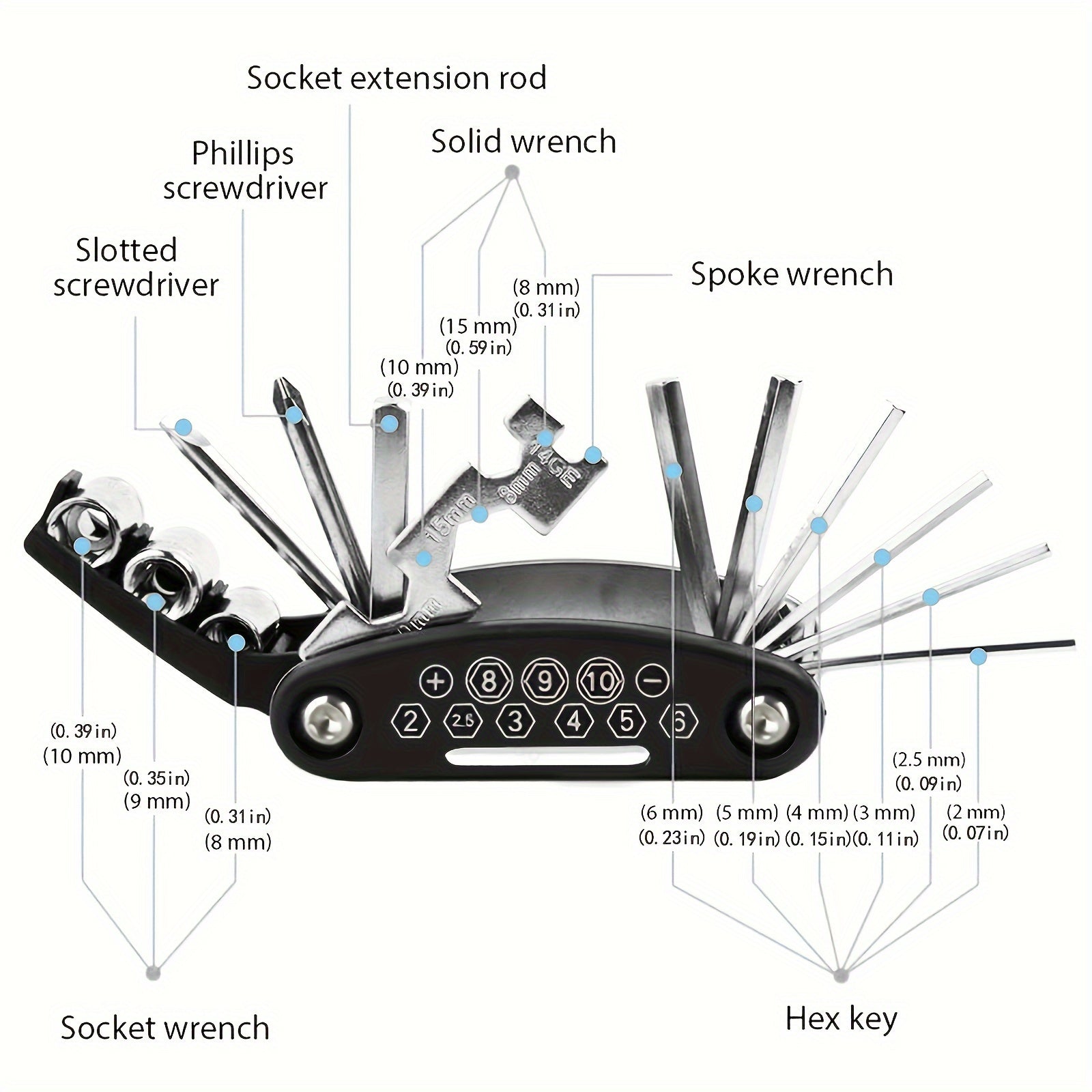 15 in 1 Wrench Set Bicycle Tire Repair Tool Multifunctional Folding Car Repair