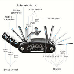15 in 1 Wrench Set Bicycle Tire Repair Tool Multifunctional Folding Car Repair