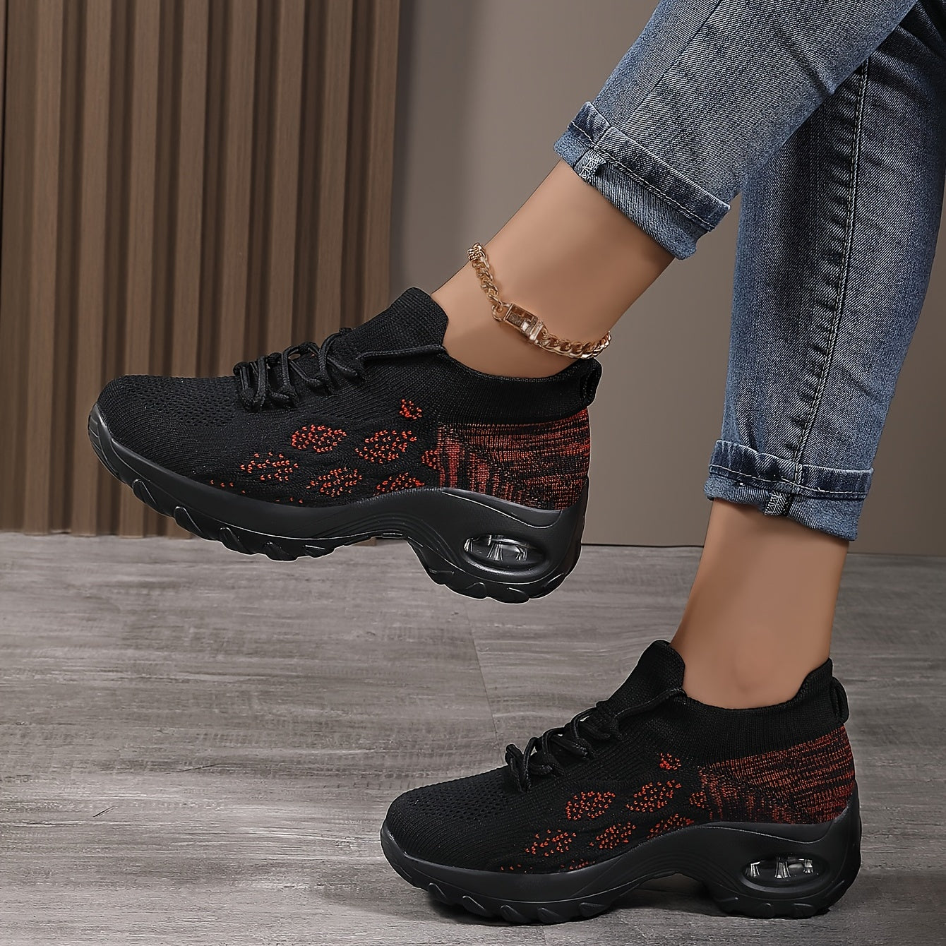 Women's Knit Socks Sneakers Lace Up Arch Support Running Shoes