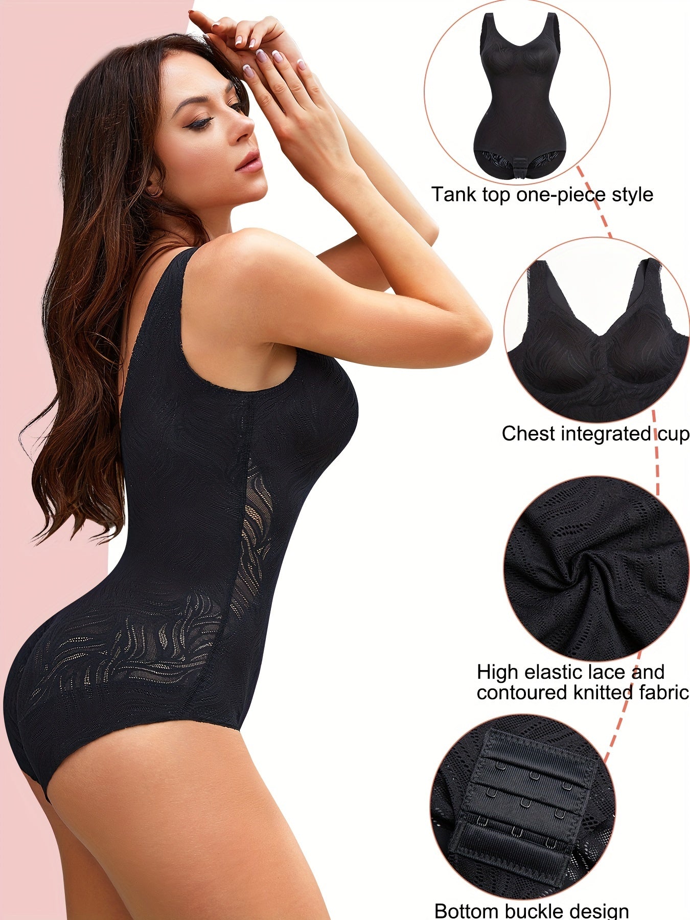 Lace Shaping Bodysuit Tummy Control Butt Lifting Tank Body Shaper