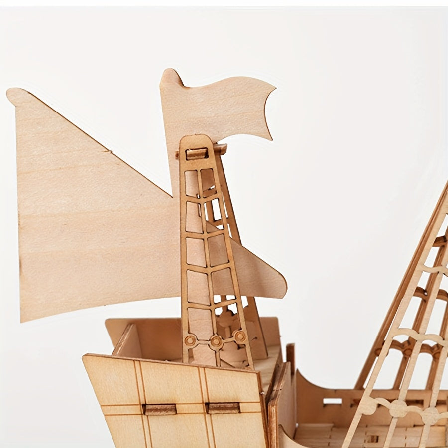 3D Ocean Sailboat Wooden Puzzle Kit for Adults and Teens