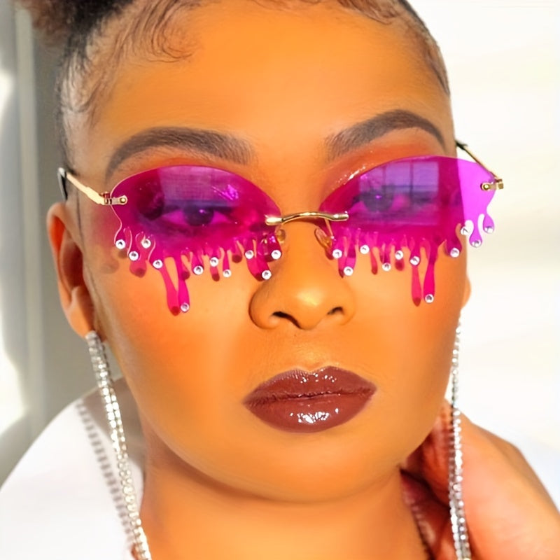 Rhinestone Rimless Flame Sunglasses for Women Men