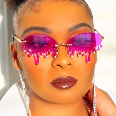 Rhinestone Rimless Flame Sunglasses for Women Men