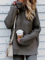 Solid Turtleneck Sweater Long Sleeve Chunky Knit Jumper