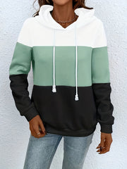 Drawstring Block Hoodies Casual Long Sleeve Sweatshirt