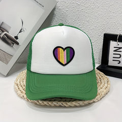 Striped Heart Embroidered Baseball Cap Trucker Hat Mesh Sun Hats Women
