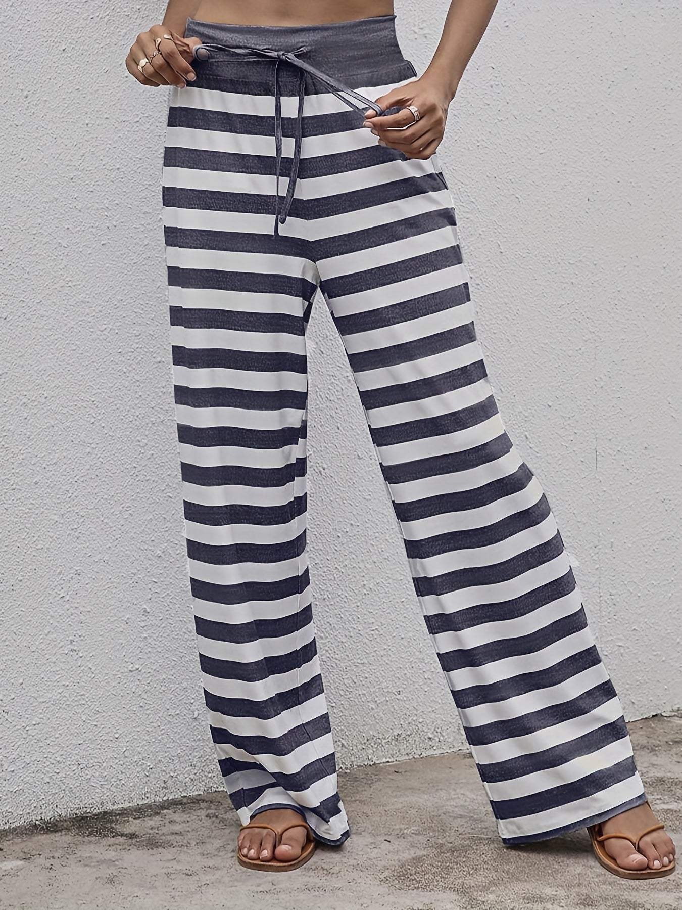 Floral Print Drawstring Pants High Waist Wide Leg