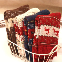 Elk Print Christmas Mid Tube Socks Women's Stockings