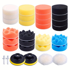 30pcs 7.62cm Car Polishing Pad Sponge Buffing Kit with Drill Adapter