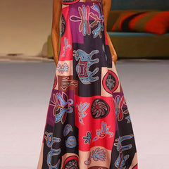 Colorblock Graphic Print Maxi Tank Dress With Pockets