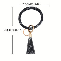 Circle Bracelets Keychain Women PU Leather Tassel Pendant