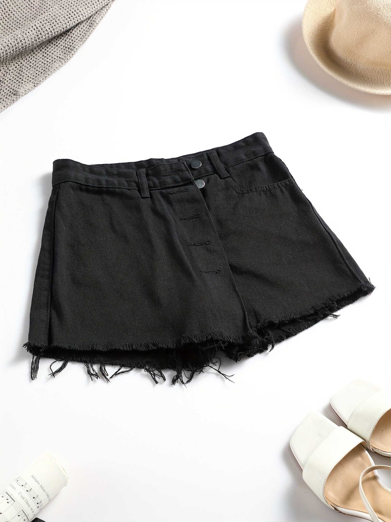 Toddler Girls Preppy Style Raw Trim Denim Skirt Pants