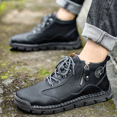 Men's Lace-up Ankle Boots with Side Zipper