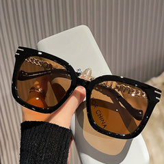 Square Sunglasses Anti Glare Glasses Mod Metal Chain UV400