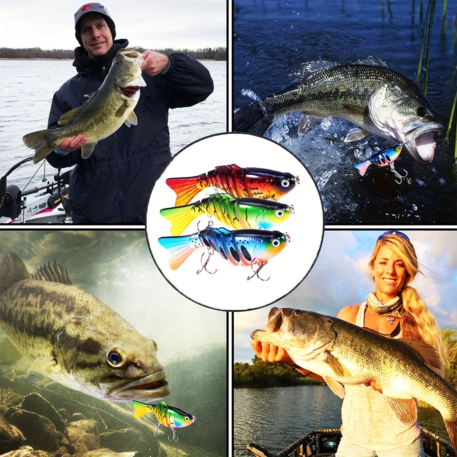 3pcs Fishing Lures Saltwater Swim Baits For Bass 3D Eyes Slow Sinking Hard Lure