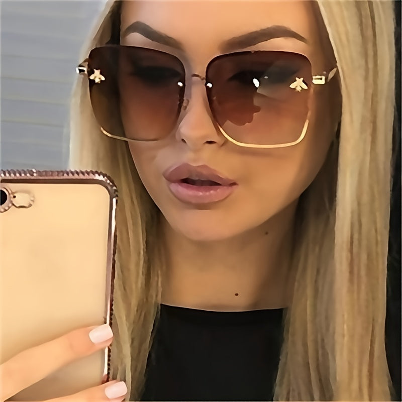 Rimless Square Oversized Gradient Lens Sunglasses UV 400 Protection