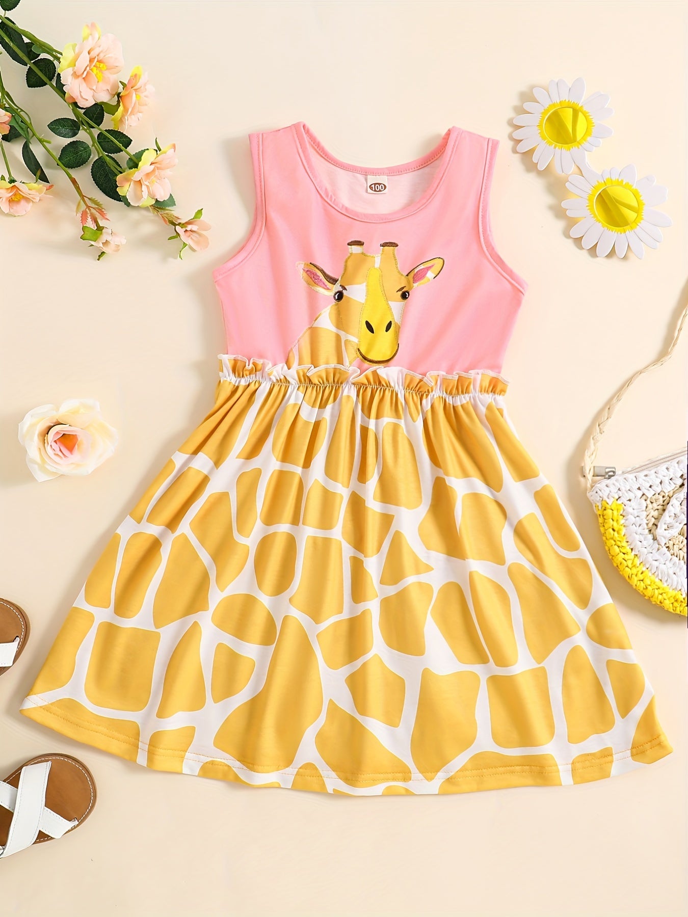 Toddler Girls Giraffe Embroidery Dress Casual Summer Clothes