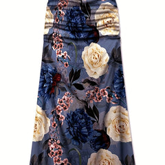 Floral Print High Rise Stretch Maxi Skirt