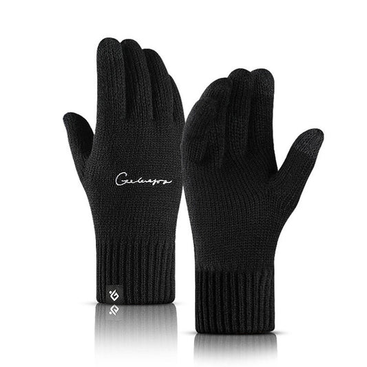 Men's Winter Knit Gloves Double Layer Hand Cover Windproof & Warm Fleece