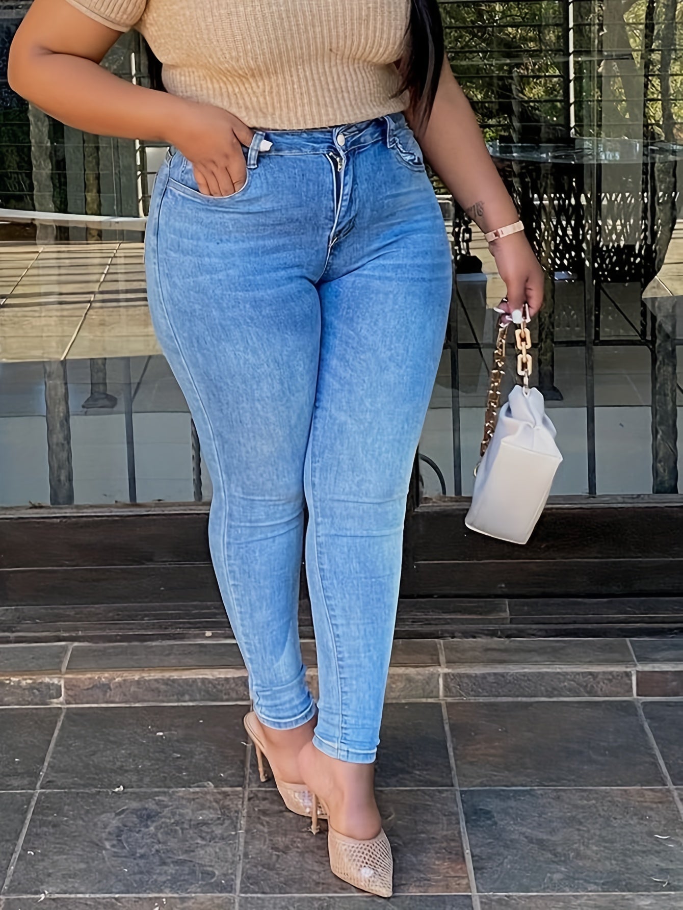 Button Fly High Stretch Skinny Jeans