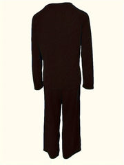 Ribbed Knit Lounge Set Solid Long Sleeve Top & Pants