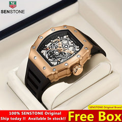 SENSTONE Men's Watch Waterproof Stainless Steel Sports Square Tonneau Watches