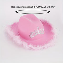 Y2K Pink Feather Cowgirl Hat Rhinestone Crown for Women