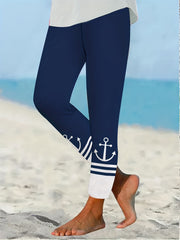 Anchor Print Skinny Leggings Casual Stretchy Leggings Women's Clothing
