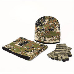 Camouflage Winter Beanie Gloves Neck Warmer Set
