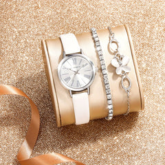 3pcs Roman Numeral Leather Quartz Watch Set