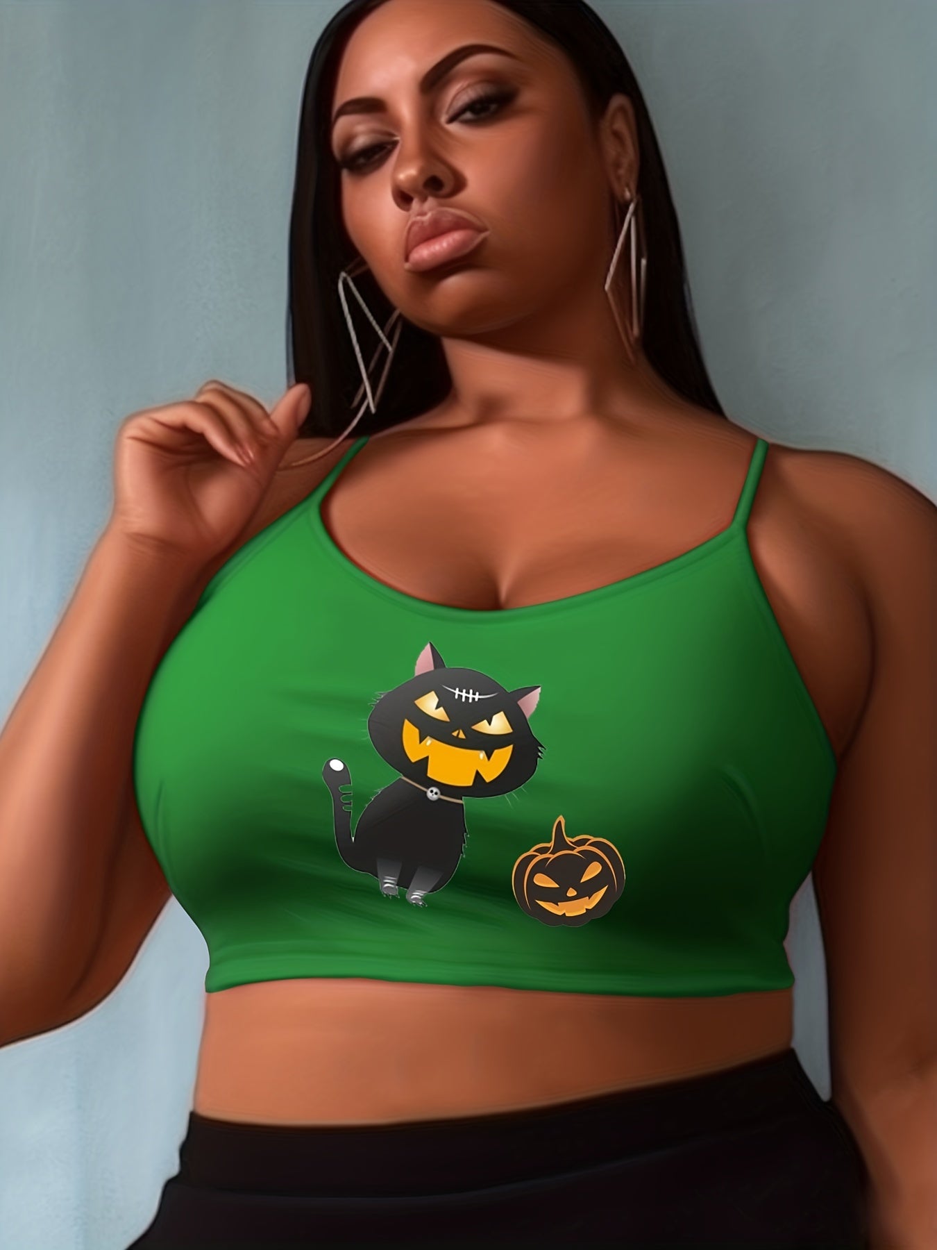 Halloween Cat & Pumpkin Print Cami Top