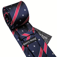 Men's Striped Necktie Handkerchief Clip Set