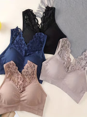 4pcs Lace Wireless Bras Breathable Everyday Bra Women's Lingerie