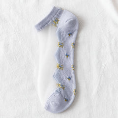 5 Pairs Pink Floral Low Cut Ankle Socks Women's Stockings Hosiery
