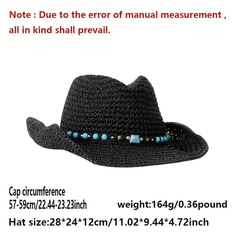 Turquoise Chain Decor Sun Hat Crochet Western Cowboy Cowgirl Hat