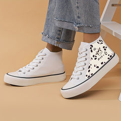 Cow Print Chunky Canvas Sneakers High Top Skate Shoes