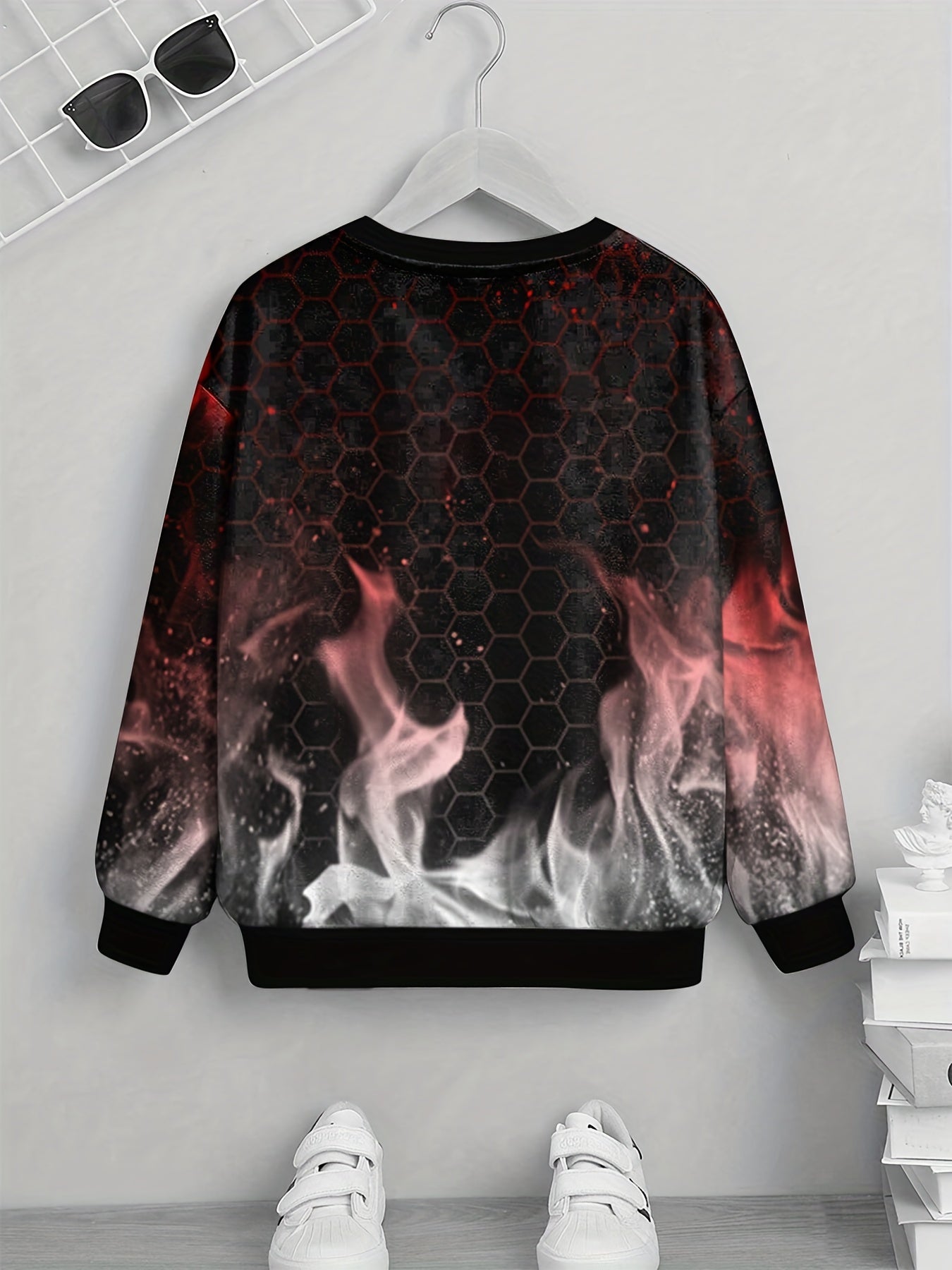 Teens Flame Geo 3D Print Sweatshirt Kids Casual Pullover Street Wear