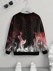 Teens Flame Geo 3D Print Sweatshirt Kids Casual Pullover Street Wear
