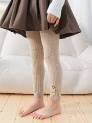 Girls Stretch Leggings with Stripe Flower Bunny Embroidery