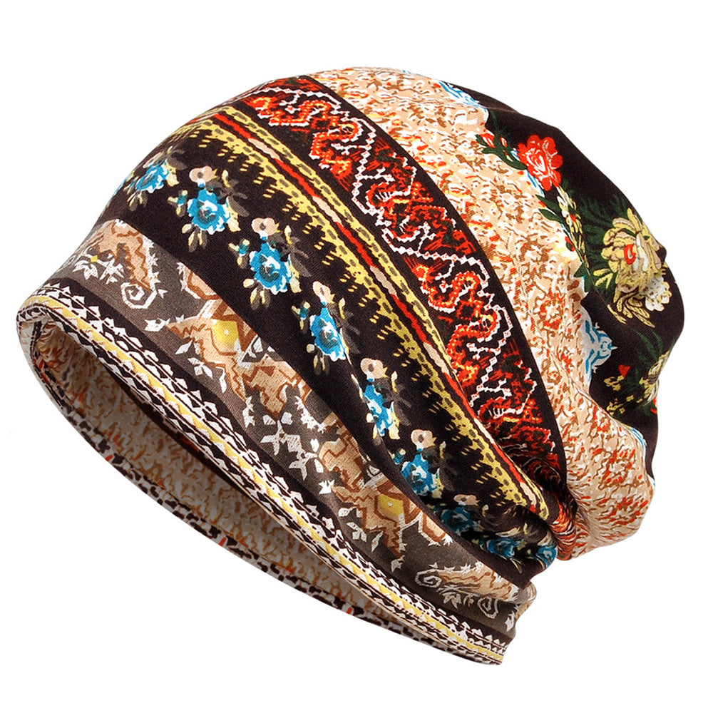 Slouchy Chemo Sleep Beanie Hat Elastic Cap with Geometric Pattern