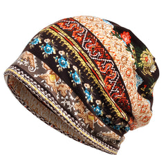 Slouchy Chemo Sleep Beanie Hat Elastic Cap with Geometric Pattern