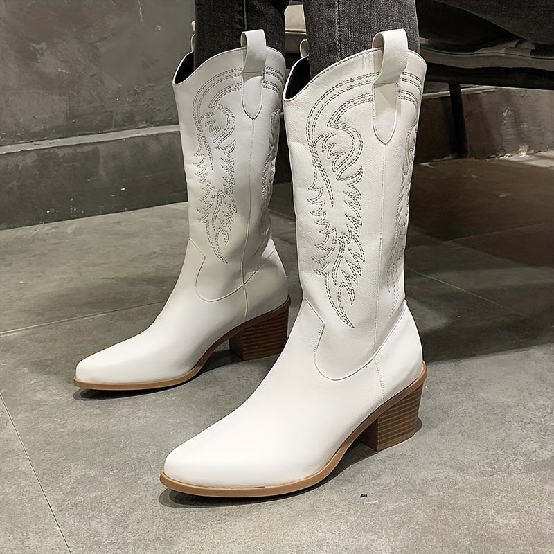 Women's Chunky Heeled Western Boots Embroidered Cowgirl Boots