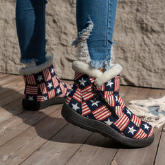 American Flag Pattern Chunky Snow Boots Zipper Outdoor Warm Hiking Boots